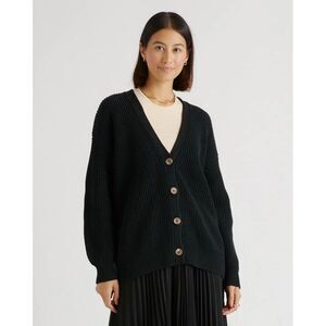 Quince Women's 100% Organic Cotton Oversized Boyfriend Cardigan Black M